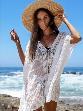 Aluna Levi Sheer Lace Kimono in Ivory